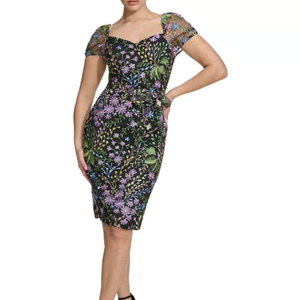 Kensie‎ Women's Floral Embroidered Mesh Dress
